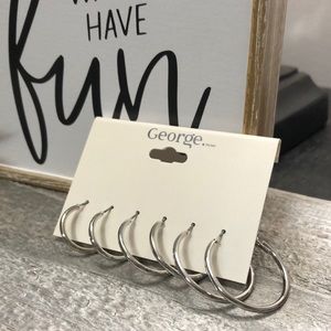 NWT 3 Pairs George Silver Tone Pierced Hoop Earrings!